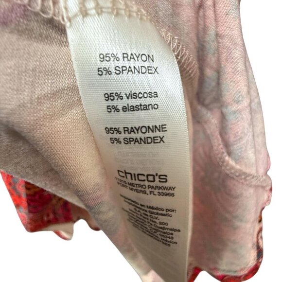 CHICO'S Paisley Tee XL (Chicos 3) Red Orange Rayon Blend Jersey Tunic Top NWT - Picture 8 of 8